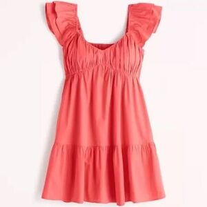 Abercrombie Red Ruched Flutter Sleeve Mini Dress